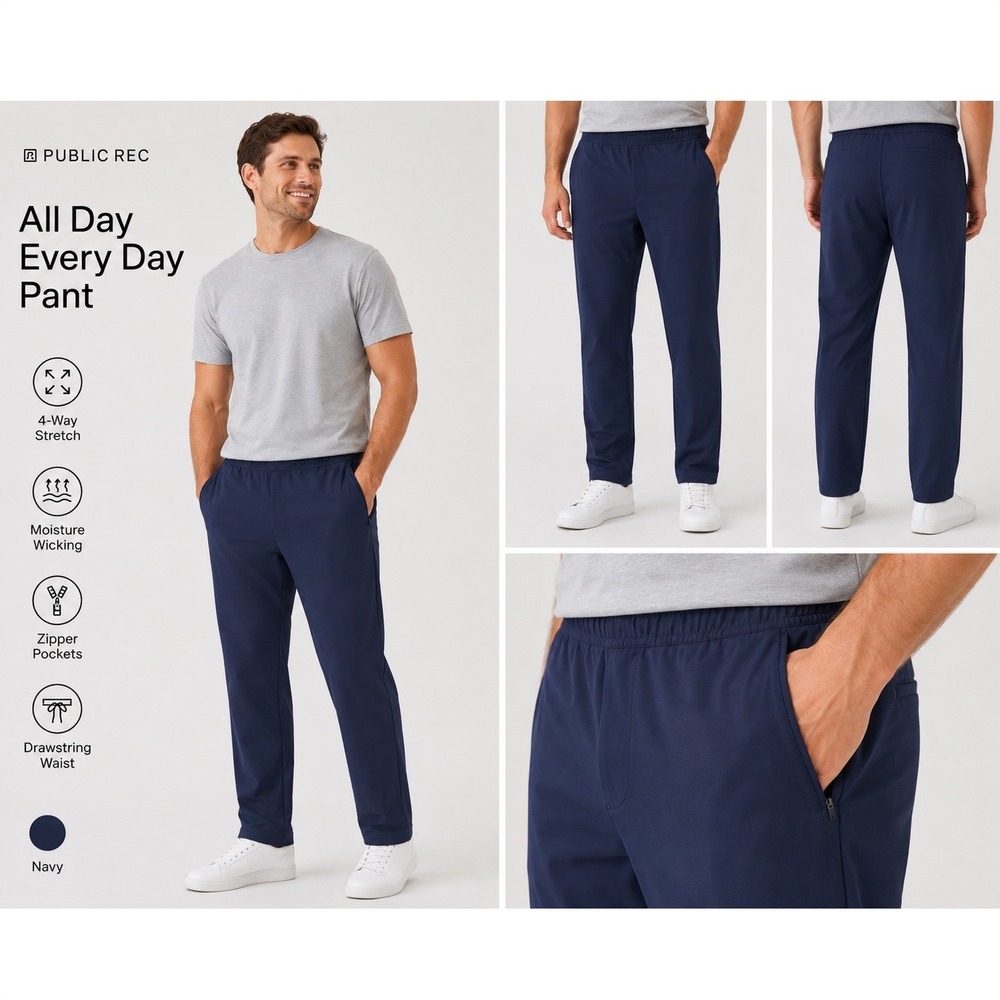 Public Rec Mens All Day Every Day Pant Navy Blue 38X30 NWOT Activewear Tech